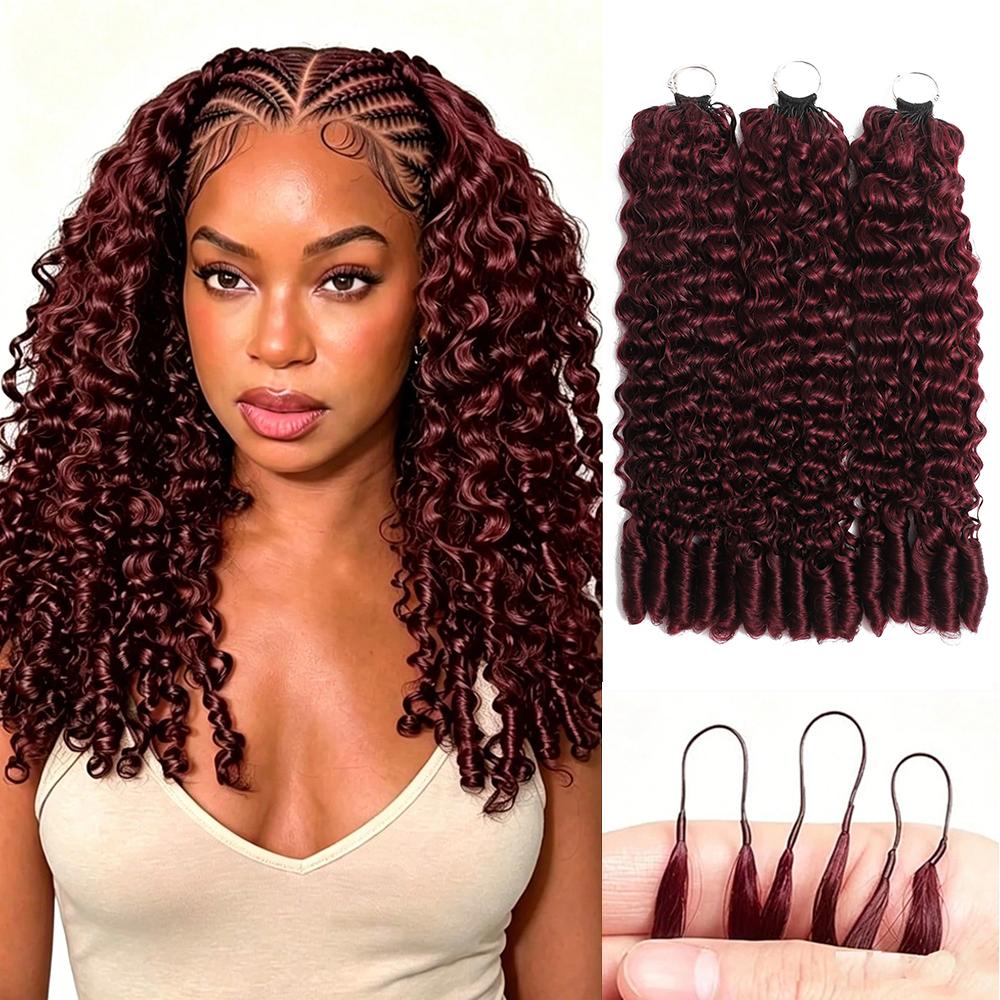 【New Color】Asakiss 99J Burgundy Crochet Human Hair Bundles Burmese Curly #4 Chocalate Brown Crochet Hair for Miracle Knots Pre-Separated 50g/Pack 40 Strands/Pack Time-Saving Hair 4-5 Packs for Full Head Protective Hairstyles