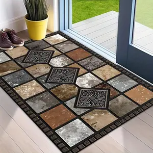 House Door Mat Tile Design Style Entrance Doormat Rectangular Carpet Garden Decoration Floor Mats Outdoor Rug Household Decorative Rug Geometric Pattern Rug