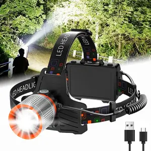 1PC LED Headlight Headlight - Rechargeable, Adjustable Focal Length And 90° Tilt, with Warning Taillight, 6 Modes, Suitable for Camping, Hiking, Adventure, Repair Work And Emergency Use, Durable Headlight, LED Headlamp
