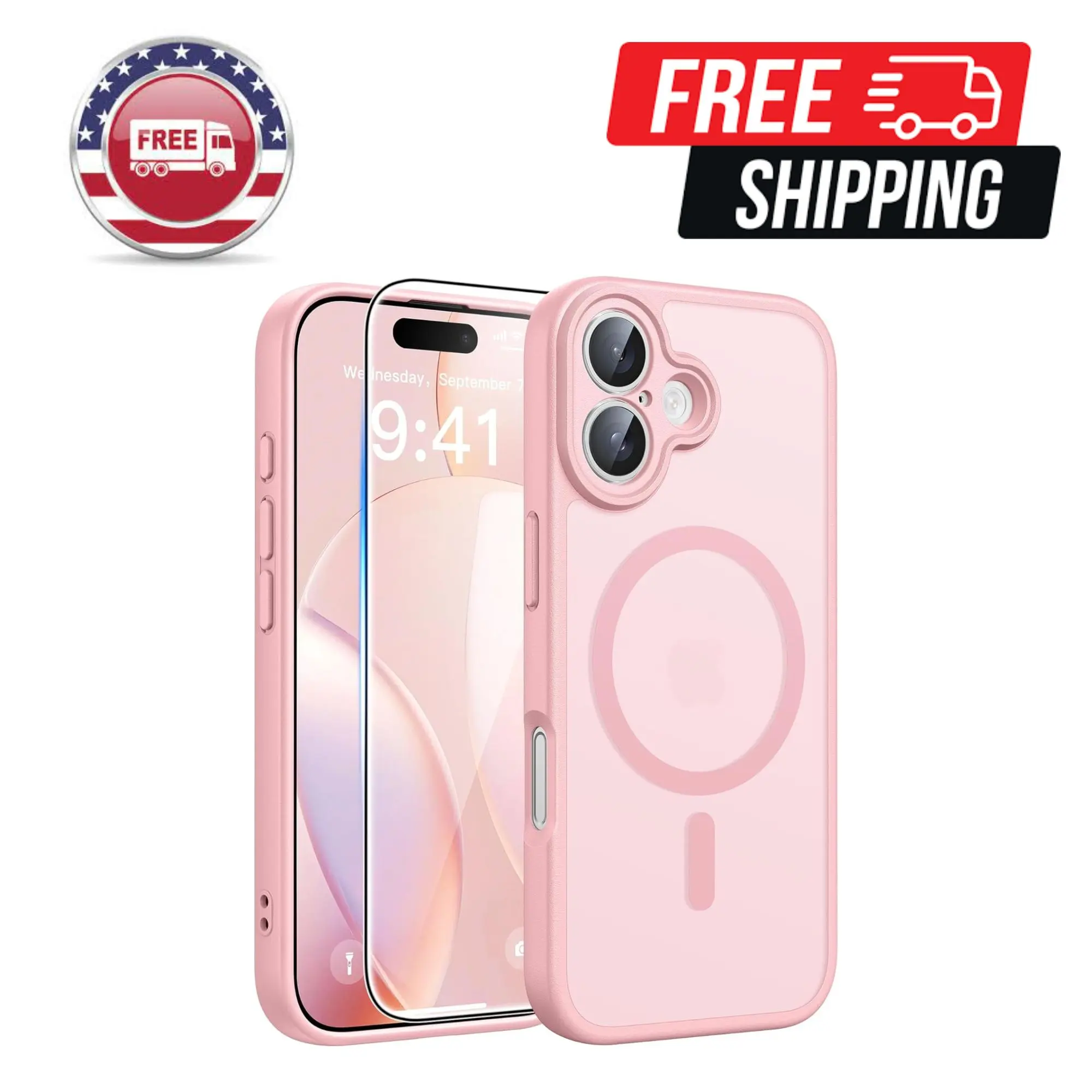 iPhone 16 Case, Fit for Magsafe, Screen Protector, Light Pink