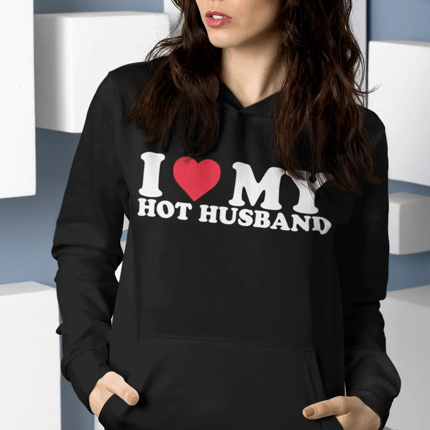 I Love My Hot Husband Midweight Blended Cotton Utra Soft Hooded Pullover
