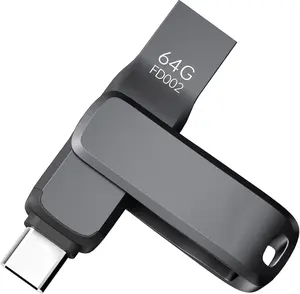USB 3.2 Flash Drive 64GB,Up to 200 MB/S Read Speed USB C Memory Stick,Dual USB C Thumb Drive with USB Type-C and USB A,Robust Black Metal Pen Drive for Smartphones,Tablets,,Laptop,,TV