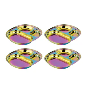 Ahimsa Stainless Steel Balanced Bites Divided Plates (Set of 4) for Kids and Toddlers in Rainbow