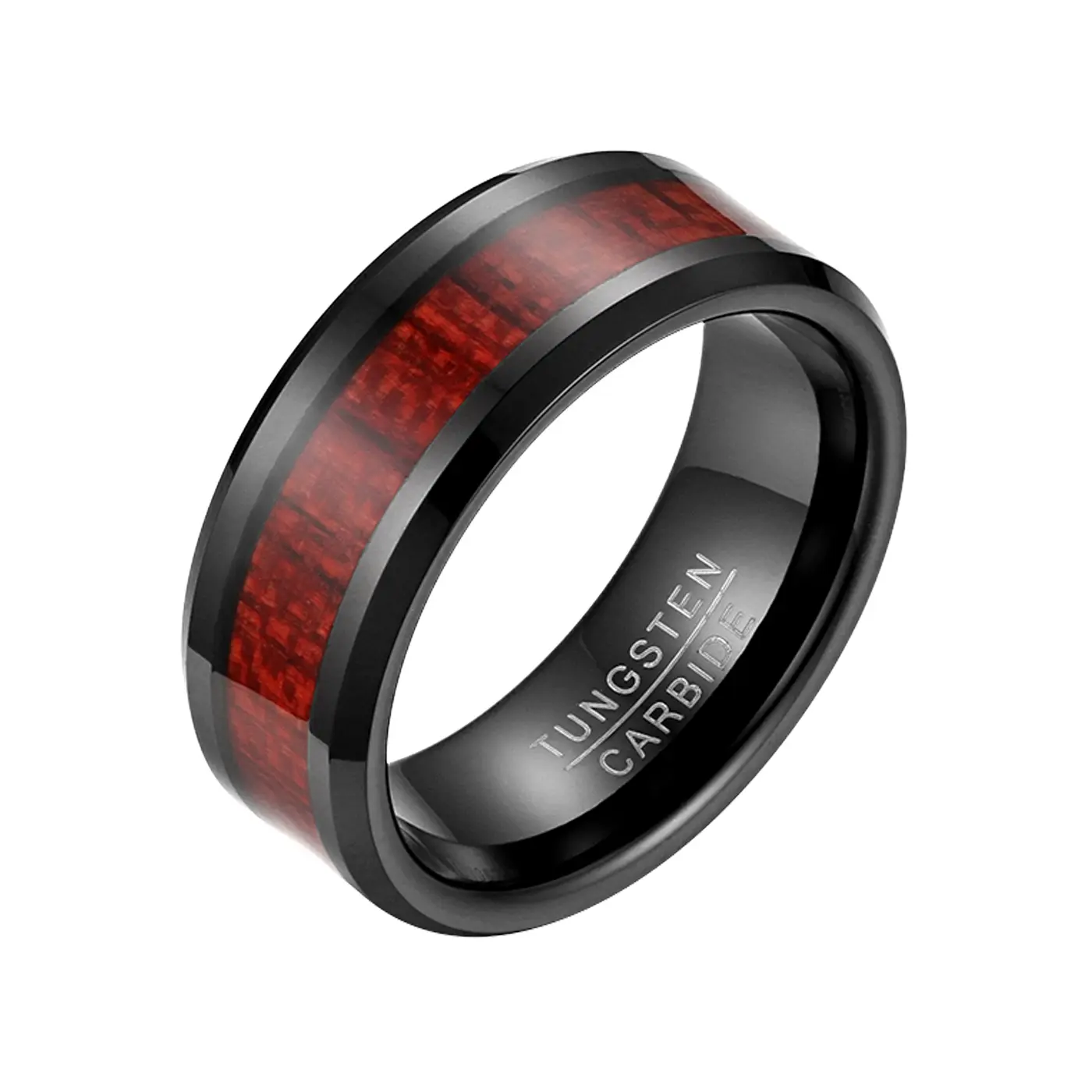 OIDEA 8mm Black Pure Tungsten Carbide Ring, Oval-Shaped Classic Band Ring with Wood Inlay, Polished Finish Heavy-Duty Metal Wedding Band for Men, Tungsten Carbide Rings, Oval-Shaped Rings