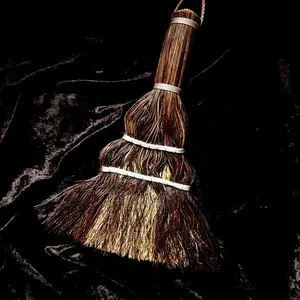 Wilddfiber Ritual Broom made for Cleansing with Natural Fibers and White Bands Design