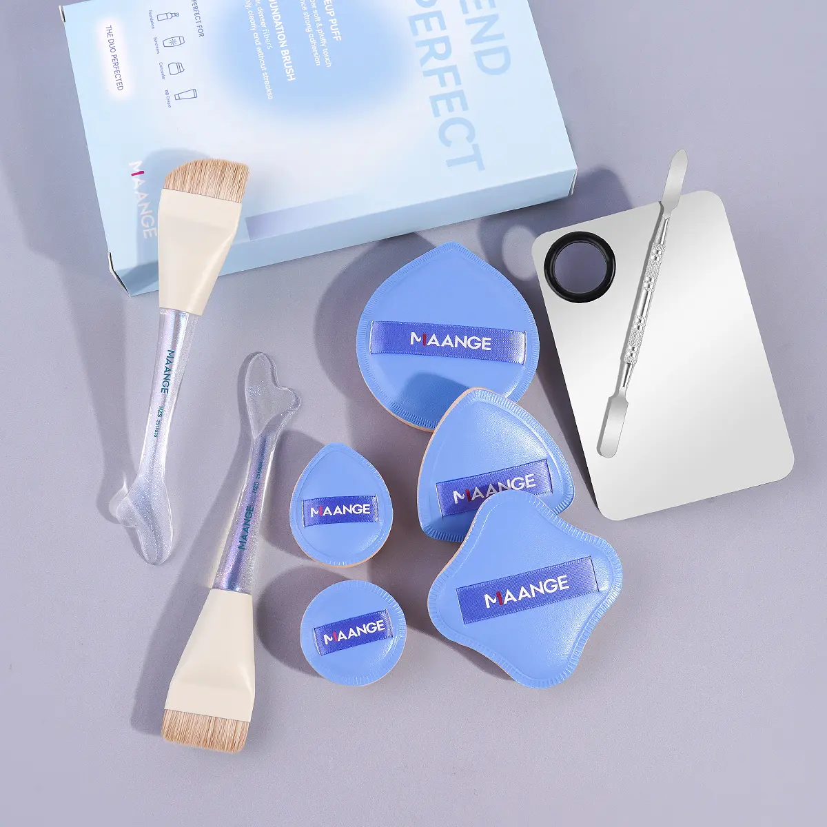 MAANGE Makeup Brushes Kits, Foundation Brush Set with 2pcs Kabuki Makeup Brushes, 5pcs Powder Puffs, Makeup Sponge, Foundation Palette for Cream, Liquid & BB/CC Creams, Cosmetic Accessory, Makeup Tool Set, Cosmetics Makeup Tools, Gift for Women & Girls