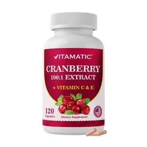 Vitamatic Cranberry 500 mg 100:1 Extract (2 Capsules) with Vitamin C & E – 120 Veg Capsules – Urinary Tract & Bladder Support Supplement – Non-GMO, Gluten Free, Made in USA