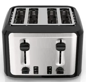 Black and Silver 4-Slice Toaster with Extra-Wide Slots for Versatile Cooking Options