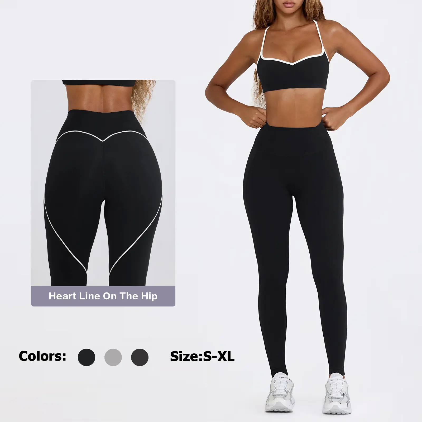 Fisoew Sports Heart Shaped Scrunch Booty Lift Women 2 Piece Yoga Set - Tummy Control High Waist Leggings & Sports Bra Comfortable Gym Outfits