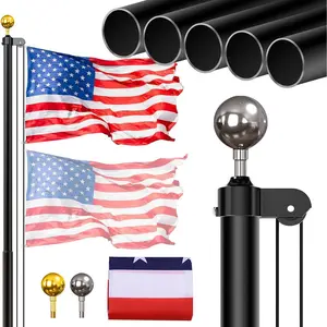 Flag Pole for Outside in Ground, 20FT Sectional Extra Thick Flagpole Kit, Heavy Duty Aluminum Outdoor Flag Poles with 3x5 American Flag for Yard, Garden, Residential or Commercial, Black     A