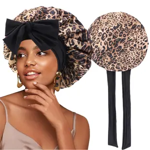 1PCS Extra Large Satin Hair Bonnet With Wrap Sleeping Bonnets With Belt Band Tails Silk Tie Bonnet Satin Night Cap