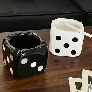 Ceramic Dice Ashtray for Home and Outdoor Use, Novelty Ashtrays for Cigaretts, Portable Cigarette Ash Catcher for Car and Table