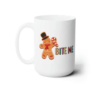 Funny Christmas Gingerbread Bite Me Ceramic Mug 15oz Drinkware Beverage Cup Drink Washable Coffee
