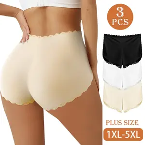 QUASTI 3-Piece Plus Size Solid Color High-Waisted Hip-Lifting Safety Panties, Lace Trim Design, Slimming, Tummy-Slimming, Super Soft and Skin-Friendly Fabric, Silk, Comfortable and Breathable, Stylish and Versatile Brief, Perfect Womenswear, Sizes 1XL-5XL