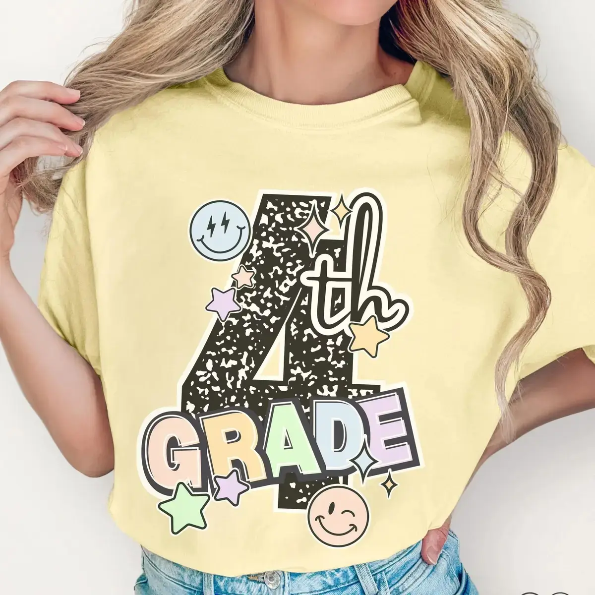 Fourth Grade Teacher T-Shirt, Casual Shortsleeve Streetwear Top for Women, Cotton Composition Notebook Graphic Back to School Gift, Tshirt, Teacher T Shirts