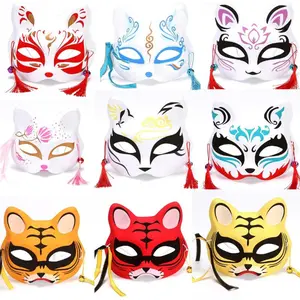Fox Mask Japanese Cosplay Half Face Mask Kabuki Kitsune Masquerade Anime Cosplay Cat Mask Rave Adult Children Funny Party Props