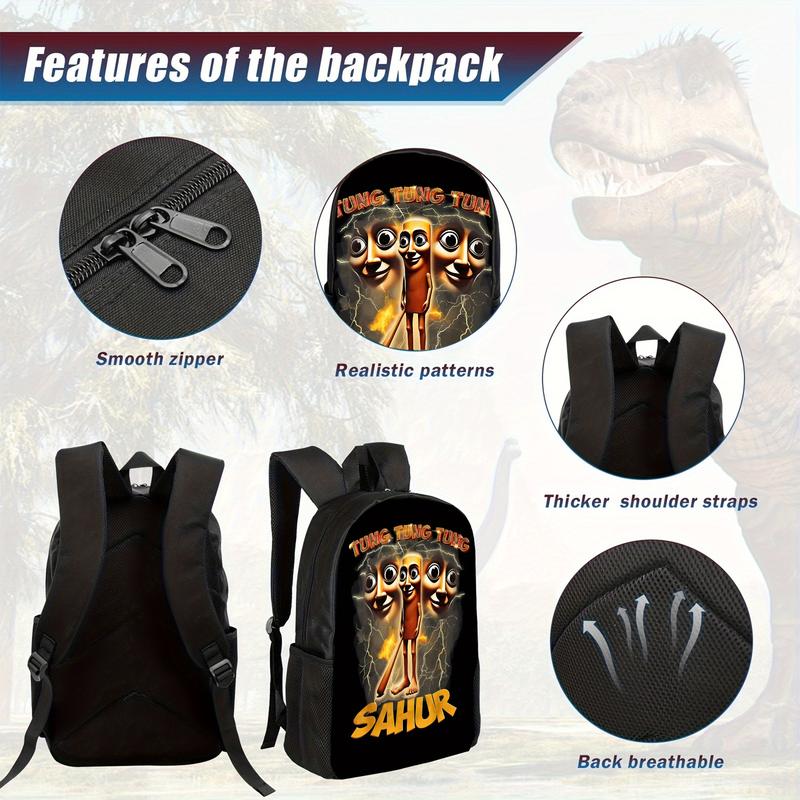 Tung Tung Tung Sahur Printed Backpack - Lightweight Durable Polyester Travel Backpack with Adjustable Straps & Separate Laptop Compartment, Stylish Commuter & College Essentials, Vibrant Graphic Design, Backpack for Travel, Quality Construction