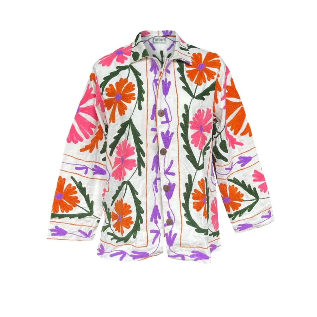 MALIKA COAT (Short) - Suzani Embroidery ORANGE & PINK - LARGE coat fall