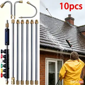 120 Inch Pressure Washer Extension Wand Set - Stainless Steel Power Rods with U-Shaped & 30°/90° Bends, 1/4" Quick Connect, Heavy-Duty Metal Construction for Residential and Commercial Cleaning