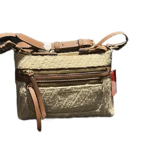 Rosetti Gold Woven Crossbody Bag with Zipper Pockets and Adjustable Strap for Everyday Use