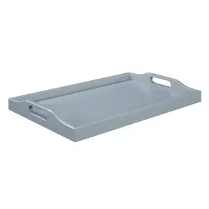 Designs2Go Serving Tray Gray - Breighton Home: Rubberwood Ottoman & Bar Platter, Cut-Out Handles