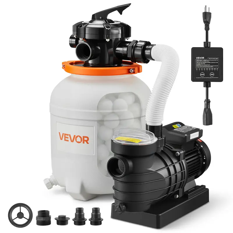 VEVOR FlashPure 12in 0.5 HP 3000 GPH Above Ground Pool Sand Filter System, Built-in Timer, 6X Faster Filtration, Pre-Installed Media, Leak-Resistant, Fully Assembled, Hoses Included, for Above-Ground Filters, Pumps & Accessories, Pool Owners