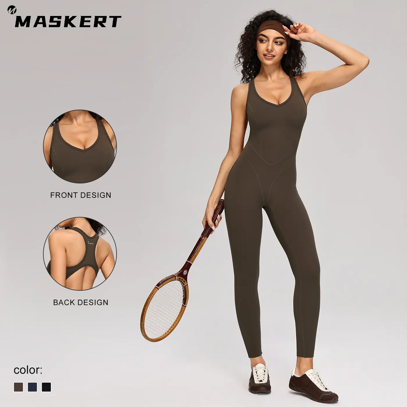 MASKERT Women's Solid Sports Jumpsuit, Casual Sporty High Waist Quick Drying Jumpsuit for Yoga Gym Workout, Ladies Summer Sportswear, Skinny Fit Jumpsuit tiktokshopbacktoschool