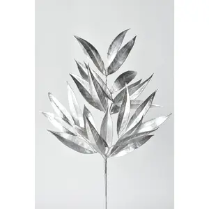 22.5" Faux Silver Metallic Bay Leaf Stem