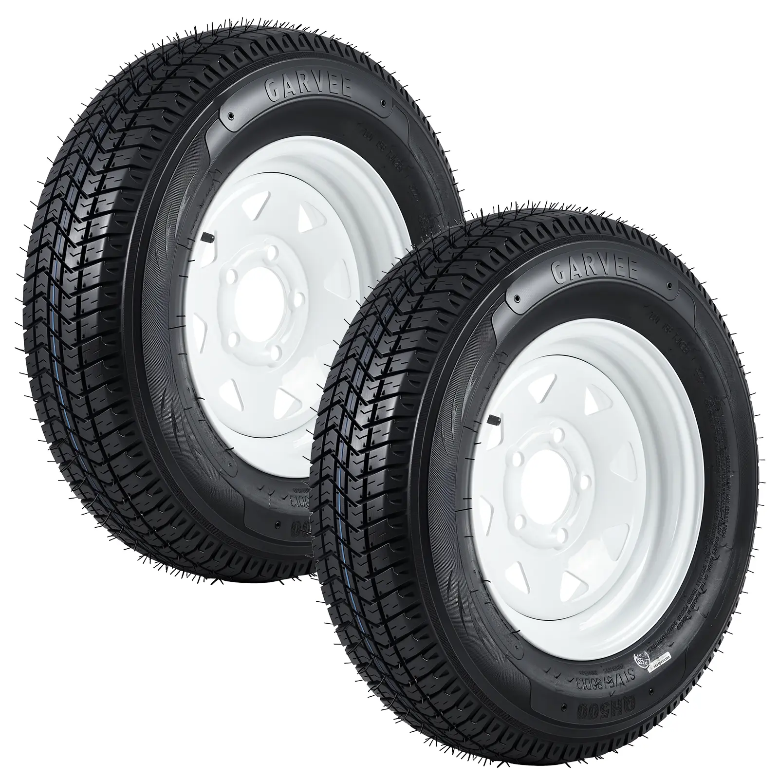 Garvee Durable 2-Pack Trailer Tire & Rim Set – 5.30-12 & ST175/80D13 Size, 6PR Load Range C, 5 Lug 12"/13" White Spoke Wheels, 5 on 4.5 Bolt Design – Bias Assemblies for Utility, Boat, Camper & Travel Trailers