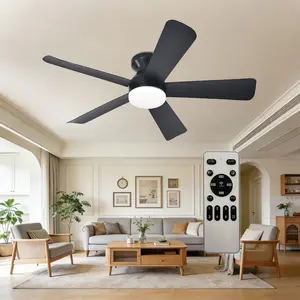 Ceiling Fan with Light and Remote, 42 inch Low Profile Flush Mount Ceiling Fan, Reversible Quiet Fully Dimmable LED, Ceiling Fan For Bedroom Living Room Dining Room, Black