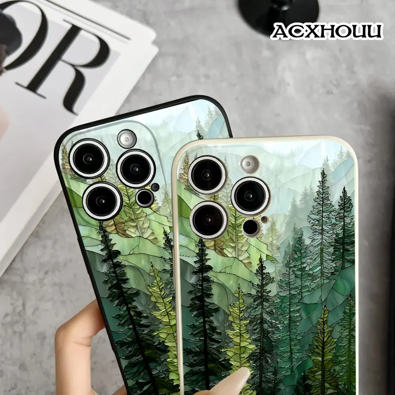Stained Glass Forest Stylish Soft Case for iPhone11/12/13/14/15/16/plus/promax/x/xs/xr/xsmax Case Lightweight, Anti-Scratch, Perfect for Everyday Use
