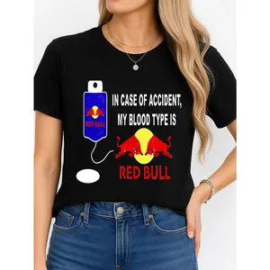 Red Bull Blood Type T-Shirt Black Casual Wear Personalized Unisex Women's Top All Season Comfortable Breathable Short Sleeve Tee Suitable For Any Outfit Made In Usa