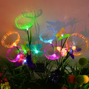 2 Pack Solar Lights Outdoor Garden Decoration - Upgraded Fiber Optic Jellyfish Butterfly Lights with 6 Fiber Optic Jellyfish Butterflies, Waterproof Outdoor Lights, 7 Color Changing LED Lights, IP65 Waterproof, Gift for Mom, Gift for Garden, Patio