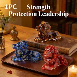 Handcrafted Natural Crystal Resin Lion Figurine, Spiritual Animal Ornament for Home Decor, Perfect Christmas & Thanksgiving Gift
