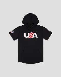 Short Sleeve Youth Hoodie (Black) - Baseballism x USA Baseball