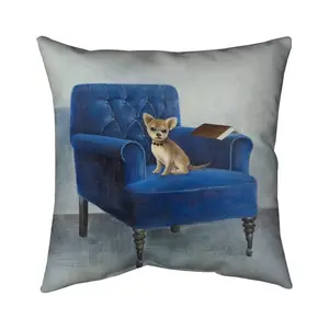 Begin Home Decor 5541-1616-AN151 16 x 16 in. Chihuahua on Blue Chair Pillow - Home Decor Pet Cushion
