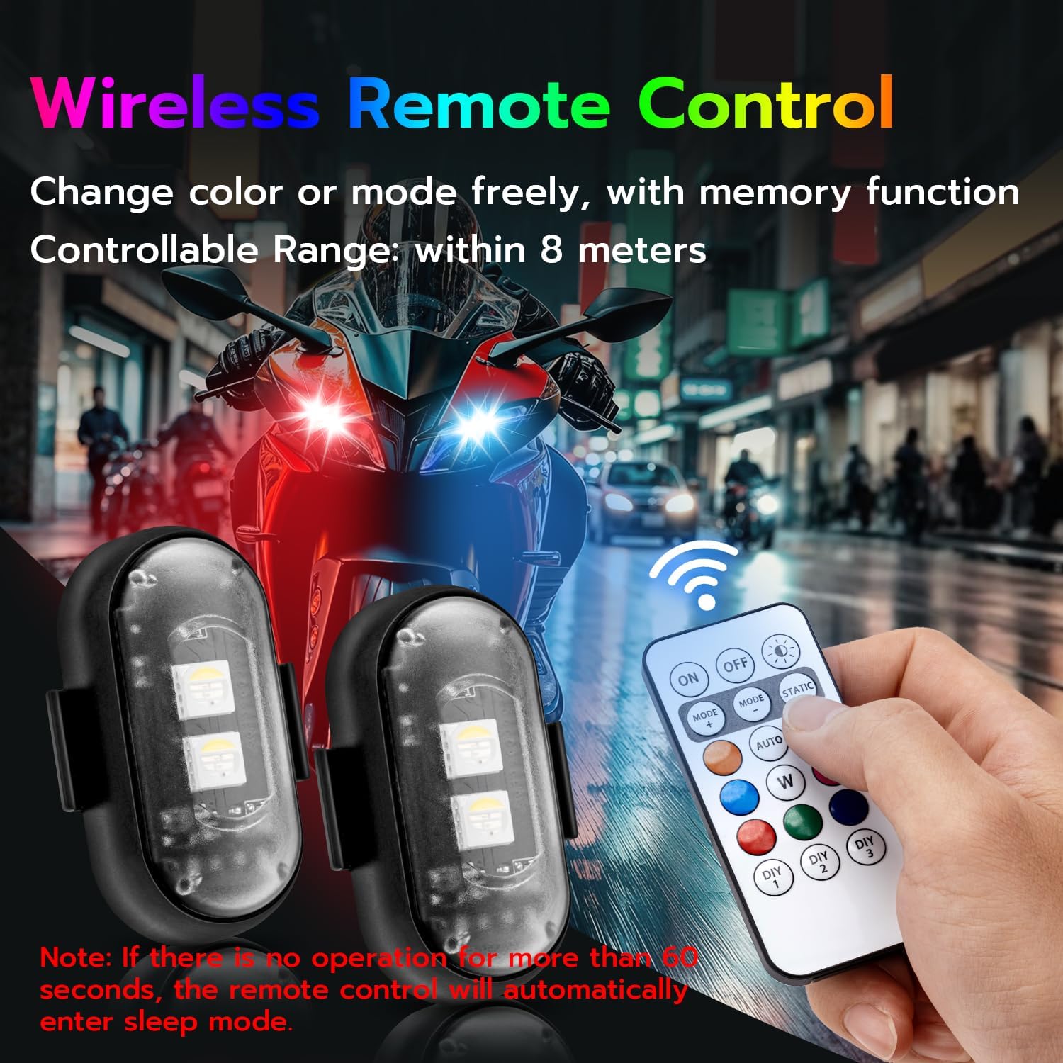 Upgraded Wireless LED Lights for Car, Rechargeable Interior Car Lights with RGB Colors Brightness Adjustable, 12H Battery Life, Remote Control, Mini Strobe Lights for Vehicle Motorcycle Bike Decor