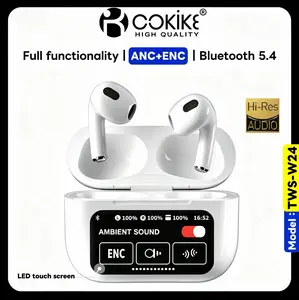 COKIKE Wireless Earbuds Bluetooth5.4 with ANC&ENC Dual Noise Cancelling, Full-Color LED Smart Touch Screen, Super Bass, Ultra-Low Latency, 36H Battery Life for Office working/Sports/Gaming/Live Streaming - Compatible with ios&Android