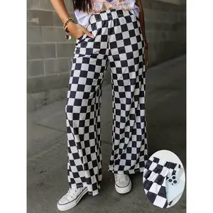 Women’s checkered print wide-leg pants, casual and comfortable, suitable for all seasons GARMENTARY