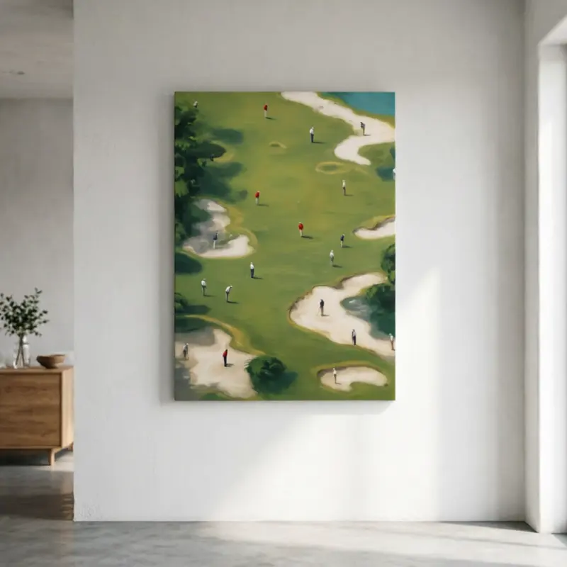 Vintage Green Cartoon Golfers Wall Art Print - Minimalist Sporty Frame-Style Canvas Art, Decorative Aesthetic Cool Bedroom Wall Decor, Men's Room Accessory, Home Accent