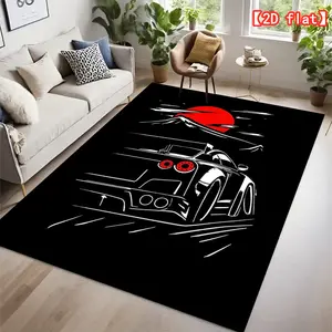 【2D flat】Popular hit carpet, sports car racing, red sun background, indoor flannel carpet, decorative item, holiday gift, easy to clean, machine washable, durable carpet.