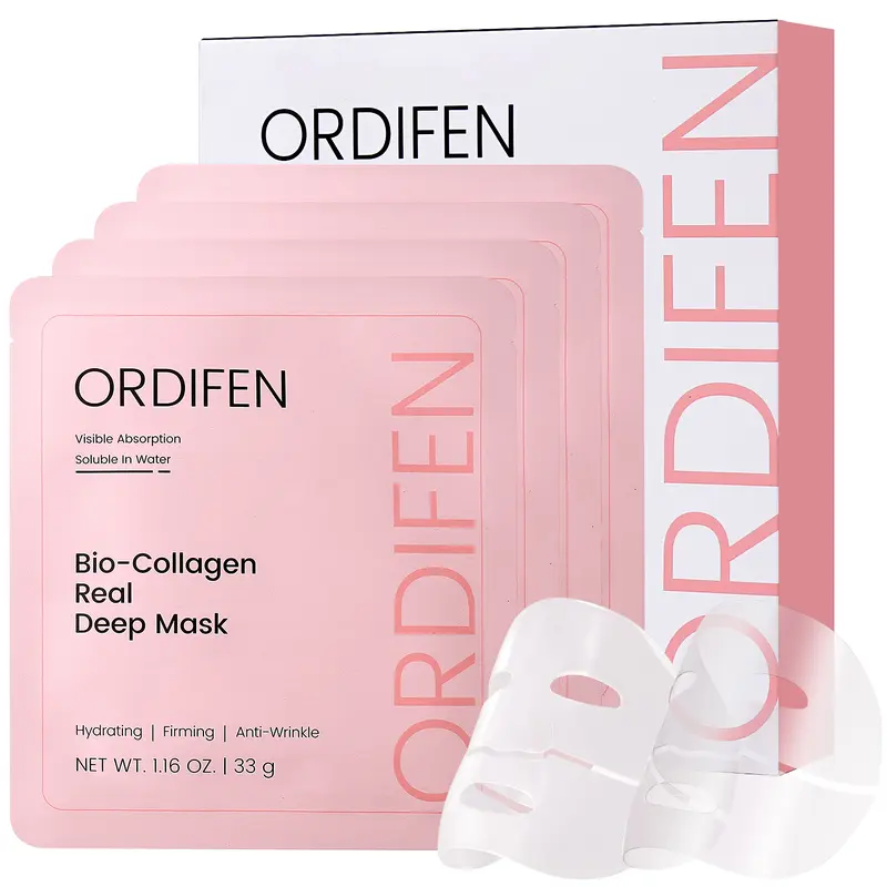 ORDIFEN Bio-Collagen Real Deep Mask Hydrating Firming Ampoule Solidified Sheet Mask with 8D Hyaluronic Acid & Niacinamide for Radiant Skin Care collagen face masks collagen mascarillas para la cara Skin Korean skincare products