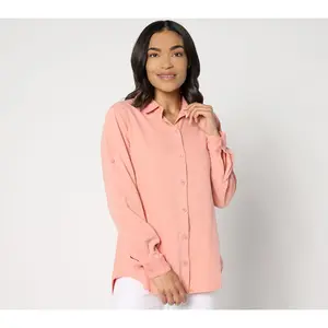 Side Stitch Button-Down Roll-Tab Tunic