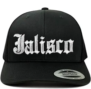 Trendy Apparel Shop Old English Jalisco White Embroidered Retro Trucker Mesh Cap