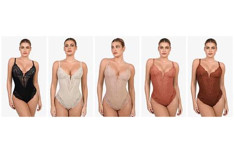Popilush Deep-V Neck Built-in Shaper Lace Bodysuit - live Popilush Deep-V Neck Built-in Shaper Lace Bodysuit - live