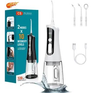 C5 Water Flosser  Wireless Portable Oral Irrigator Portable Wireless Oral Irrigator 320 mL  4 Nozzles  2 Modes  Rechargeable  IPX7 Waterproof Suitable for Braces Wearers  Removes Tonsil Stones/Dental Calculus Oral Plaque Remover smart chip