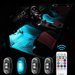 4PCS RGB LED Portable Party Light – Remote Control Wireless, 8 Colors Custom Lighting, Rechargeable Car Footwell Lights, Under Glow Kits Car Mods, Exterior & Interior Decorative Accessories, StrobeLight, Strobe Light Car Goodies Essential Product, Anti-Co