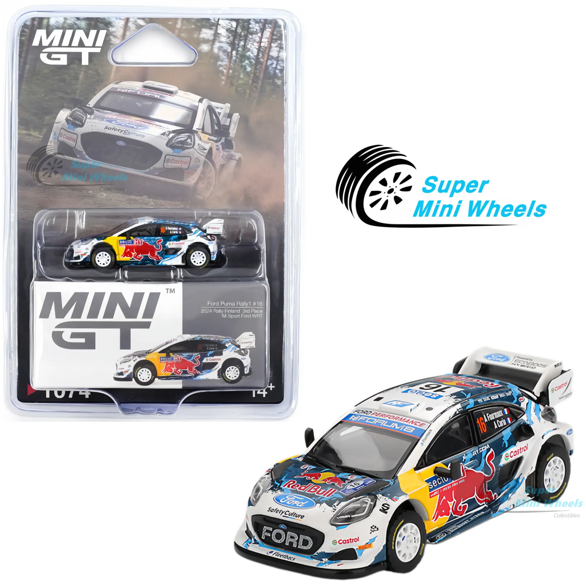 Mini GT 1:64 Ford Puma Rally1 #16 M-Sport Ford WRT 2024 Rally Finland 3rd #1074