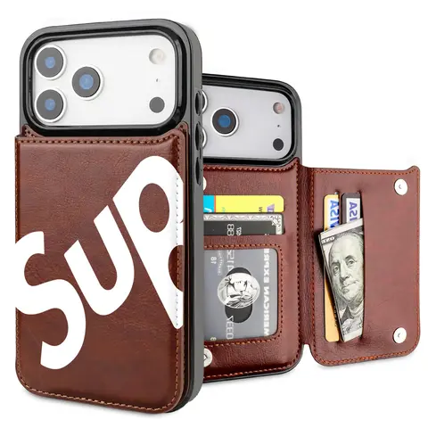 SUP Premium PU Leather-TPU Cellphone Wallet Case with Screen Protector, Aesthetic Pattern, Card Slots, Durable Shockproof Anti-Drop Protection, Silicon Accents, Accessories for Women, Customized Gift for iPhone 12/13/14/15/16 Pro/Max/Plus, 17/17 Air