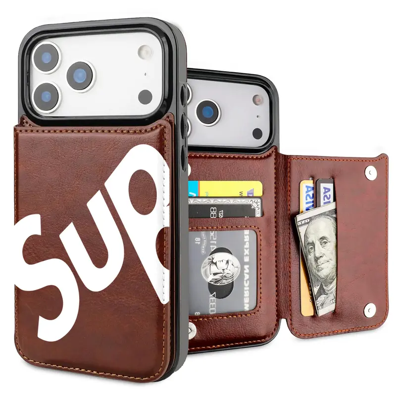 SUP Premium PU Leather-TPU Cellphone Wallet Case with Screen Protector, Aesthetic Pattern, Card Slots, Durable Shockproof Anti-Drop Protection, Silicon Accents, Accessories for Women, Customized Gift for iPhone 12/13/14/15/16 Pro/Max/Plus, 17/17 Air